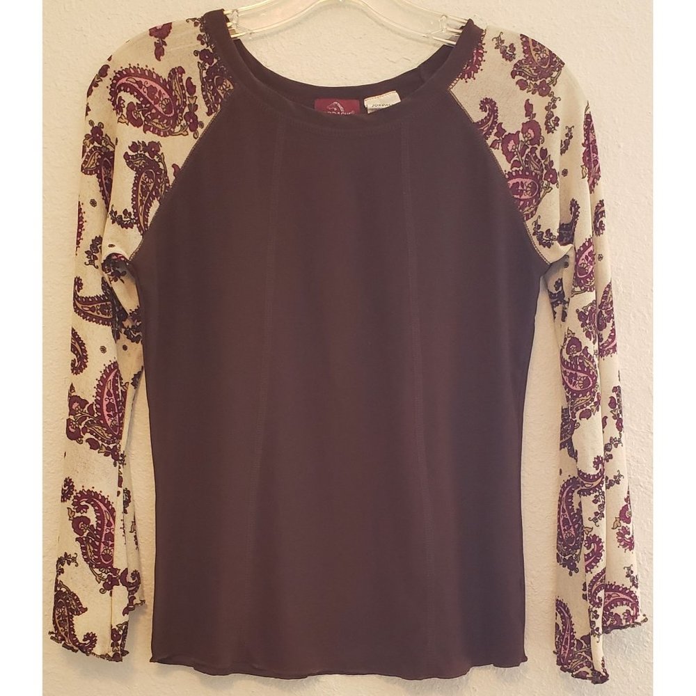 Jordache ~ Paisley Long Sleeve ~ Brown and Cream Color ~ Girls Size 14/16